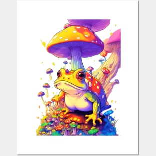 Colorful mushroom field toad autumn warm colors cute design lots of pretty colors Posters and Art